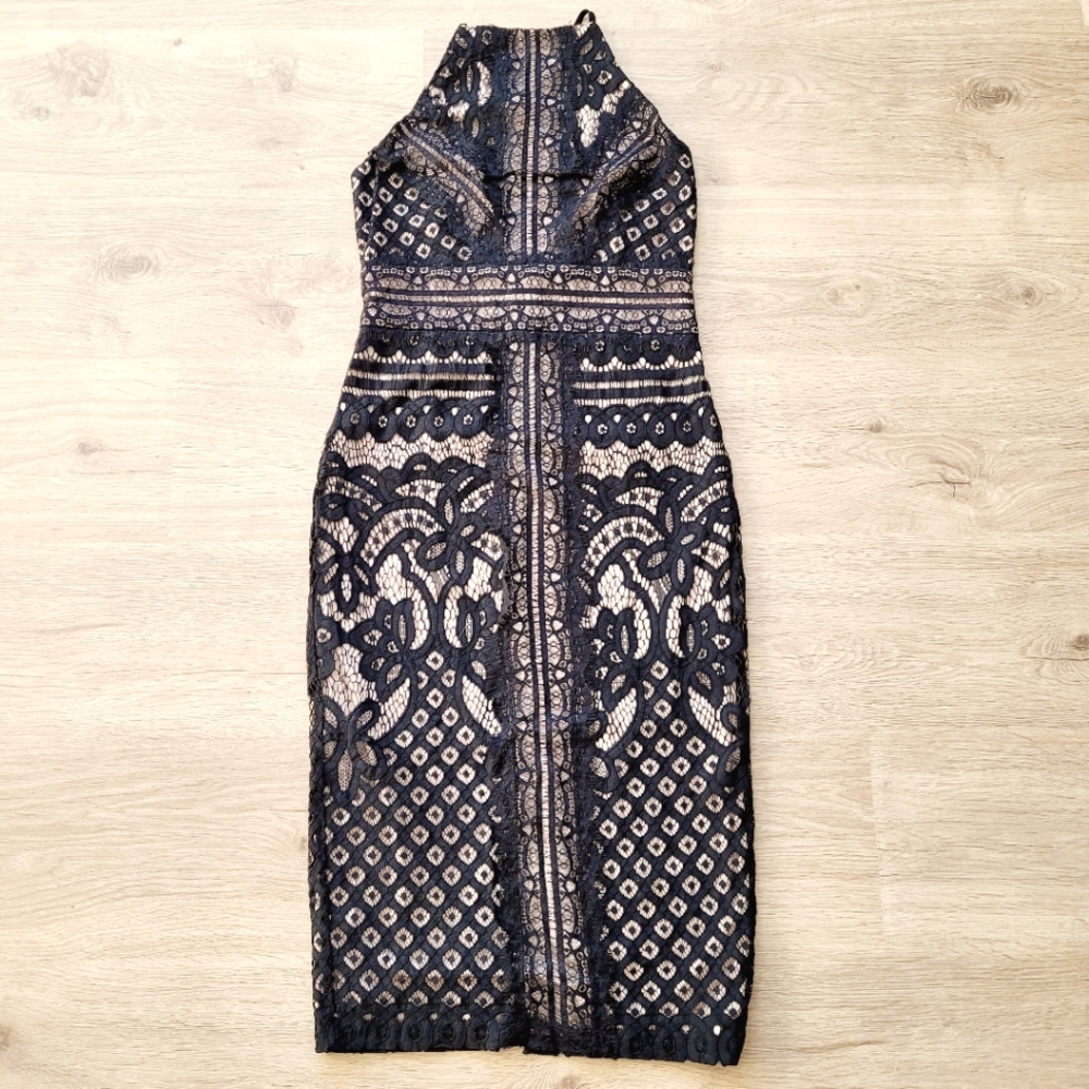Lulu's black lace open back dress Medium